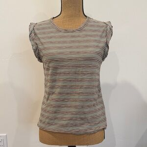 Veronica Beard Striped Short Sleeve Top - Green and Brown